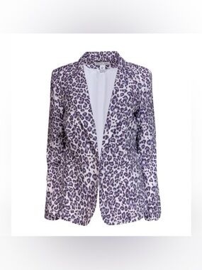 Rachel Zoe Leopard Print Linen Blend Open Front Blazer size M